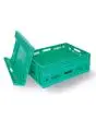 CASSETTE A PARETI ABBATTIBILI - Struttura in polipropilene - Per alimenti - Colore verde - Portata 20 Kg - Capacità utile 35 Lt - Altezza da chiusa cm 4,2 - Dimensioni cm 60 x 40 x 16