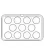 Piastra per Cookmaticmaxi - Mod MAXI45 - Dimensioni piastra cm L 53 x P 33 - Dim tartelletta sup ø cm 9 - Dim tartelletta inferiore ø cm 8,7 - H cm 2 - Profilo liscio - N. 11 impronte tonde - Spessore pareti 5 mm - Spessore fondo 4 mm