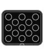 PIASTRA ROUND PER COOKMATIC - MOD. 24 - IN ALLUMINIO - RIVESTIMENTO ANTIADERENTE - DIMENSIONI cm L 38 x P 33 - ADATTABILE PER COOKMATIC SPECIAL - DIM. SUP. cm ø 6 - DIM. INF. cm ø 5,7 - H cm 2 - PROFILO LISCIO - N. 13 IMPRONTE TONDE - SPESSORE PARETI 3,5 