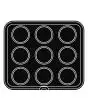 PIASTRA ROUND PER COOKMATIC - MOD. 41 - IN ALLUMINIO - RIVESTIMENTO ANTIADERENTE - DIMENSIONI cm L 38 x P 33 - ADATTABILE PER COOKMATIC SPECIAL - DIM. SUP. cm ø 8,5 - DIM. INF. cm ø 7,4 - H cm 2 - PROFILO LISCIO - N. 9 IMPRONTE TORTA - SPESSORE PARETI 3,5