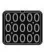 PIASTRA OVAL PER COOKMATIC - MOD. C - IN ALLUMINIO - RIVESTIMENTO ANTIADERENTE - DIMENSIONI cm L 38 x P 33 - ADATTABILE PER COOKMATIC SPECIAL - DIM. SUP. cm 7,7 x 4,8 - DIM. INF. cm 6 x 3,2 - H cm 2 - PROFILO FESTONATO - N. 15 IMPRONTE BARCHETTA GRANDE - 