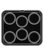 PIASTRA ROUND PER COOKMATIC - MOD. T - IN ALLUMINIO - RIVESTIMENTO ANTIADERENTE - DIMENSIONI cm L 38 x P 33 - ADATTABILE PER COOKMATIC SPECIAL - DIM. SUP. cm ø 10,9 - DIM. INF. cm ø 9,5 - H cm 2,1 - PROFILO LISCIO - N. 6 IMPRONTE TORTA - SPESSORE PARETI 3