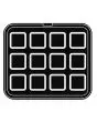 PIASTRA SQUARE PER COOKMATIC - MOD. UM - IN ALLUMINIO - RIVESTIMENTO ANTIADERENTE - DIMENSIONI cm L 38 x P 33 - ADATTABILE PER COOKMATIC SPECIAL - DIM. SUP. cm 6,9 x 6,9 - DIM. INF. cm 6 x 6 - H cm 2 - PROFILO LISCIO - N. 12 IMPRONTE QUADRATE PICCOLE - SP