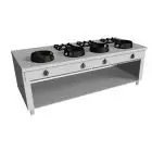 CUCINA EURASIA A GAS 7 FUOCHI  - MOD. PAP07 - Costruita esclusivamente su misura - Vano a giorno - Piano liscio - Potenza a gas a scelta tra kW 3,0/4,5/7,5/9,5/14/21 - Dimensioni: cm L 200 x P 100 x H 85 - Norma CE