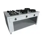 CUCINA EURASIA A GAS 6 FUOCHI CON COMANDI PASSANTI - MOD. PAP063C - Costruita esclusivamente su misura - Vano a giorno - Piano liscio - Potenza a gas a scelta tra kW 3,0/4,5/7,5/9,5/14/21 - Dimensioni: cm L 180 x P 120 x H 85 - Norma CE