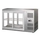 ESPOSITORE DA BANCO VETRINA REFRIGERATA SNACK IN ACCIAIO INOX AISI 430 - VETRO DIRITTO E PORTINE SCORREVOLI DA ENTRAMBI I LATI - Mod. G-HAV91 - Temperatura: +2/+8°C - Capacità Lt. 110 - Alimentazione monofase 230V/1/50Hz - Potenza W 180 - Dimensioni cm. L