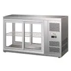 ESPOSITORE DA BANCO VETRINA REFRIGERATA SNACK IN ACCIAIO INOX AISI 430 - VETRO DIRITTO E PORTINE SCORREVOLI DA ENTRAMBI I LATI - Mod. G-HAV111 - Temperatura: +2/+8°C - Capacità Lt. 150 - Alimentazione monofase 230V/1/50Hz - Potenza W 180 - Dimensioni cm. 