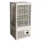 ESPOSITORE DA BANCO VETRINA REFRIGERATA PER BIBITE - VETRO SU 4 LATI - Mod. G-TCBD68 - Temperatura +2º/+8ºC - Capacità Lt. 68 - Alimentazione monofase 230V/1/50Hz - Potenza W 160 - Dimensioni cm L 42,8 x P 38,6 x h 92,4 - Peso Kg 33