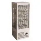 ESPOSITORE DA BANCO VETRINA REFRIGERATA PER BIBITE - VETRO SU 4 LATI - Mod. G-TCBD98 - Temperatura +2º/+8ºC - Capacità Lt. 98 - Alimentazione monofase 230V/1/50Hz - Potenza W 170 - Dimensioni cm L 42,8 x P 38,6 x h 115 - Peso Kg 38