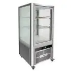 ESPOSITORE REFRIGERATO VERTICALE IN ACCIAIO INOX AISI 430 - DOPPIO VETRO SU 4 LATI - Mod. G-VGP200R - VENTILATO - CAPACITA' Lt 200 - TEMPERATURA +2°/+8°C - Dim. cm L 70,1 x P 74,2 x h 130 - Norma CE