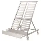 Espositore Inclinato con porta casse frontale estraibile - Per Frutta e Verdura - Mod. QUEEN XPE12 - Capacità: n. 10+2 cassette - Telaio in lega di alluminio anodizzato anticorodal - Inclinazione regolabile - Con ruote (n.2 con bloccaggio a pedale)