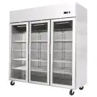 ARMADIO FRIGORIFERO COMPATTO IN ACCIAIO INOX - Mod. YCF9409GR - VENTILATO - CAPACITA' LT 1390 - N. 3 PORTE VETRO - TEMPERATURA -17°/-20°C - Dim. cm L 180 x P 73 x h 195,5 - Norma CE