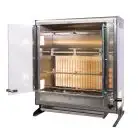 GIRARROSTO VERTICALE A GAS - MOD ELBA12/PG 4 ASTE - CAPACITA' N 12 POLLI - N 4 aste in tubolare inox mm 12 x 12 mm Lunghezza cm 54,3 - Bruciatore con valvola di sicurezza, piezo - Allaccio 230 V MONOFASE - Potenza 116 W - Potenza termica 8 Kw - Dimensioni