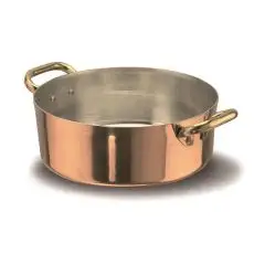 Casseruola Bassa 2 Manici  in Rame Stagnato - AGNELLI Linea RAME LISCIO STAGNATO - 2 MM - Codice ALCU106 - Spessore mm 2 - Capacità 25 lt  - Diametro 20 cm - Altezza cm 7 - Imballo confezione da n. 1 Unità