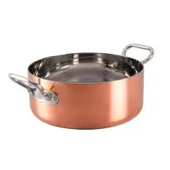 Casseruola Bassa 2 Manici  in Rame - Alluminio - Acciaio - AGNELLI Linea COPPER 4 INDUZIONE - Codice COTE106CIT28 - Spessore mm 2,5 - Capacit&agrave; 74 lt  - Diametro 28 cm - Altezza  12 - Imballo confezione da n. 1 Unit&agrave;
