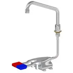 RUBINETTO PER LAVELLO E LAVAMANI A PEDALE CON EROGATORE - Mod. PDD - Doppia leva di comando (acqua fredda ed acqua calda) - Erogatore basetta esagonale - Con canna ad U