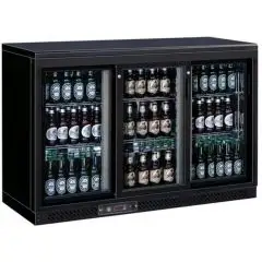 ESPOSITORE REFRIGERATO IN LAMIERA VERNICIATA E ALLUMINIO - PER BIBITE - Mod. G-BC3PS - VENTILATO - CAPACITA' Lt 335 - N. 3 PORTE VETRO SCORREVOLI - TEMPERATURA +2°/+8°C - Dim. cm L 135 x P 53,5 x h 92 - Norma CE