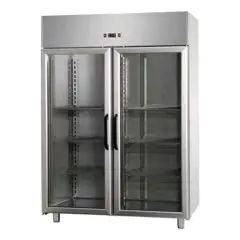 ARMADIO FRIGORIFERO IN ACCIAIO INOX - VENTILATO - Mod. BG14ETNPV - GASTRONORM 2/1 - CAPACITA' LT 1400 - N. 2 PORTE VETRO - TEMPERATURA 0°/+10°C - Dim. cm L 142 x P 80 x h 203/210 - Norma CE