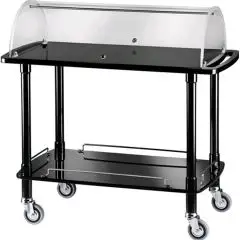 CARRELLO DI SERVIZIO IN LEGNO DUE PIANI CON CUPOLA - MOD. CLC2 - Carrello per dolci, formaggi e antipasti - Cupola semicircolare in plexiglass con coperchi rientranti - Dim. cm L 110 x P 55 x h 107