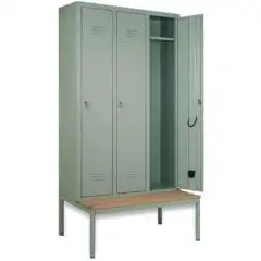 ARMADIO IN METALLO SU PANCA A TRE POSTI - MOD. EXT 65/80/P3 - STRUTTURA MONOBLOCCO AD ANTE - DIM. Cm L 103 x H 208