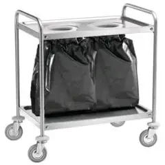 CARRELLO DI SERVIZIO DUE PIANI - MOD. CA1391S2 - Struttura tubolare ø 25 mm in acciaio inox con foro per sacco porta rifiuti - Piani in acciaio inox - Ruote multidirezionali - Dim. cm L 110 x P 60 x h 94