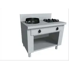 CUCINA EURASIA A GAS 2 FUOCHI  - MOD. PAP02 - Costruita esclusivamente su misura - Vano a giorno - Piano liscio - Potenza a gas a scelta tra kW 3,0/4,5/7,5/9,5/14/21 - Dimensioni: cm L 100 x P 70 x H 85 - Norma CE