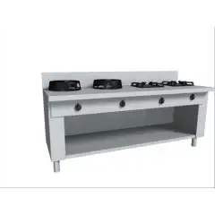 CUCINA EURASIA A GAS 4 FUOCHI  - MOD. PAP04 - Costruita esclusivamente su misura - Vano a giorno - Piano liscio - Potenza a gas a scelta tra kW 3,0/4,5/7,5/9,5/14/21 - Dimensioni: cm L 200 x P 70 x H 85 - Norma CE