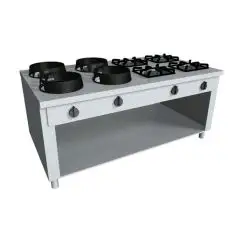 CUCINA EURASIA A GAS 8 FUOCHI  - MOD. PAP08 - Costruita esclusivamente su misura - Vano a giorno - Piano liscio - Potenza a gas a scelta tra kW 3,0/4,5/7,5/9,5/14/21 - Dimensioni: cm L 200 x P 100 x H 85 - Norma CE