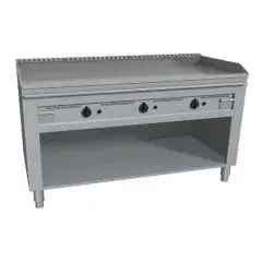 CUCINA TEPPANYAKI A GAS 3 FUOCHI  - MOD. VGO3120L - 3 zone cottura - Costruita esclusivamente su misura - Vano a giorno - Piastra di cottura al cromo duro lucido - Alzatina su 4 lati - Potenza a gas kW 17,4 (3x5,8 kW) - Dimensioni: cm L 120 x P 72 x H 85 
