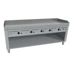 CUCINA TEPPANYAKI A GAS 5 FUOCHI  - MOD. VGO5200L - 5 zone cottura - Costruita esclusivamente su misura - Vano a giorno - Piastra di cottura al cromo duro lucido - Alzatina su 4 lati - Potenza a gas kW 29,0 (5x5,8 kW) - Dimensioni: cm L 200 x P 72 x H 85 