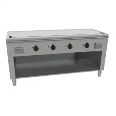 CUCINA TEPPANYAKI ELETTRICA 4 ZONE COTTURA  - MOD. VGP4160G - Costruita esclusivamente su misura - Vano a giorno - Piastra di cottura al cromo duro lucido - Canalina perimetrale - Potenza elettrica kW 21,6 (4x5,4 kW) - Alimentazione 400V trifase - Dimensi
