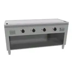 CUCINA TEPPANYAKI ELETTRICA 4 ZONE COTTURA  - MOD. VGP4180G - Costruita esclusivamente su misura - Vano a giorno - Piastra di cottura al cromo duro lucido - Canalina perimetrale - Potenza elettrica kW 21,6 (4x5,4 kW) - Alimentazione 400V trifase - Dimensi