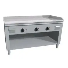 CUCINA TEPPANYAKI ELETTRICA 3 ZONE COTTURA  - MOD. VGO3140G - Costruita esclusivamente su misura - Vano a giorno - Piastra di cottura al cromo duro lucido - Alzatina su 4 lati - Potenza elettrica kW 16,2 (3x5,4 kW) - Alimentazione 400V trifase - Dimension