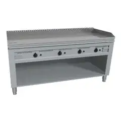 CUCINA TEPPANYAKI ELETTRICA 4 ZONE COTTURA  - MOD. VGO4180 - Costruita esclusivamente su misura - Vano a giorno - Piastra di cottura al cromo duro lucido - Alzatina su 4 lati - Potenza elettrica kW 21,6 (4x5,4 kW) - Alimentazione 400V trifase - Dimensioni