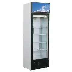 ARMADIO FRIGORIFERO IN LAMIERA VERNICIATA E ALLUMINIO - PER BIBITE - STATICO - Mod. G-SNACK290SC - CAPACITA' Lt 290 - N. 1 PORTA VETRO - TEMPERATURA +2°/+8°C - Dim. cm L 59,5 x P 57,5 x h 183 - Norma CE