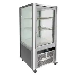 ESPOSITORE REFRIGERATO VERTICALE IN ACCIAIO INOX AISI 430 - DOPPIO VETRO SU 4 LATI - Mod. G-VGP200R - VENTILATO - CAPACITA' Lt 200 - TEMPERATURA +2°/+8°C - Dim. cm L 70,1 x P 74,2 x h 130 - Norma CE
