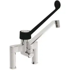 RUBINETTO PER LAVELLO Mod. RBMBS - Biforo e monocomando - Boccafusa snodabile - Leva clinica colore nero - Foro di fissaggio: ø 22 mm
