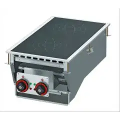 PIANO DI COTTURA ELETTRICO AD INDUZIONE DA INCASSO - MOD. PCID-84ET - N. 2 zone di cottura - Alimentazione trifase 400V/3 - Potenza 10 kW - Dimensioni: cm. L 40 x P 80 x H 31 - Norma CE