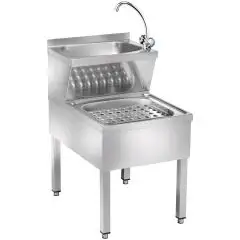 LAVAMANI COMBINATO CON LAVA STRACCI - MOD. LMMC - STRUTTURA IN ACCIAIO INOX - RUBINETTO ACQUA CALDA/FREDDA - DIMENSIONI cm 70 x 50 x 89 h