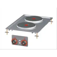 PIANO DI COTTURA ELETTRICO DA INCASSO - MOD. PCD-64ET - N. 2 piastre - Alimentazione trifase o monofase 400V/2N 230V/3 230V - Potenza Kw 5,2 - Dimensioni: cm. L 40 x P 60 x H 5 - Norma CE
