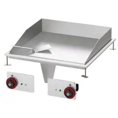 FRY TOP ELETTRICO PIASTRA LISCIA DA INCASSO - MOD. FTLD-66ET - N. 2 zone di cottura - Alimentazione trifase o monofase 400V/3N 230V/3 230V - Potenza kW 6 - Dimensioni: cm. L 60 x P 60 x H 22 - Norma CE