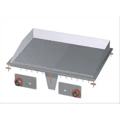 FRY TOP ELETTRICO 1/2 PIASTRA LISCIA 1/2 PIASTRA RIGATA CROMATA DA INCASSO - MOD. FTLRD-68ETS - N. 2 zone di cottura - Alimentazione trifase 400V/3N 230V/3 - Potenza kW 9 - Dimensioni: cm. L 80 x P 60 x H 22 - Norma CE