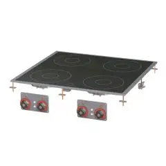 PIANO DI COTTURA ELETTRICO IN VETROCERAMICA DA INCASSO - MOD. PCCD-88ET - N. 2 zone di cottura - Alimentazione trifase 400V/3N 230V/3  - Potenza 13,6 kW - Dimensioni: cm. L 80 x P 80 x H 5 - Norma CE