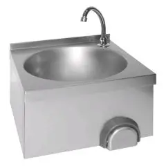 LAVAMANI A PARETE - MOD. LM 310 - STRUTTURA IN INOX AISI 304 - COMANDO A GINOCCHIO - RUBINETTO E SCARICO INCLUSO - DIMENSIONI cm 40 x 40 x 31 h - PESO Kg 5,5
