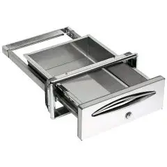 CASSETTO SERVIZI CON CHIAVE IN INOX - Linea ICE - Mod. IC CS PC40 - Angoli arrotondati - Foro banco cm L 35 x 14 H - Profondità cassetto cm 44,4