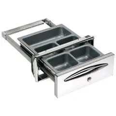 CASSETTO CASSA IN INOX - Linea ICE - Mod. IC CC P40 - Angoli arrotondati - Foro banco cm L 35 x 14 H - Profondità cassetto cm 44,4