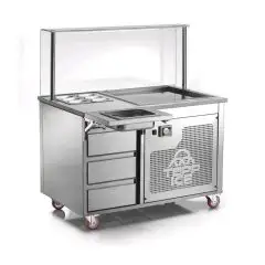 MACCHINA CARRELLATA CON PIASTRA REFRIGERATA - MOD. VRLEG1200 - PER GELATO SPATOLATO - PIANO DI LAVORO IN GRANITO CON N. 6 GN 1/9 - CASSETTIERA 3 CASSETTI - TEMPERATURA MAX DI LAVORO -38°C - ALIMENTAZIONE MONOFASE - POTENZA Kw 1,23 - DIMENSIONI PIASTRA cm 