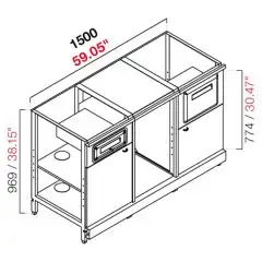 RETROBANCO BAR NEUTRO PER MACCHINA CAFFE' - SEMILAVORATO DA PANNELLARE - MOD. RBL1500MC - STRUTTURA IN METALLO - N. 1 CASSETTO CASSA - N. 1 CASSETTO FONDI - N. 2 ANTE BASSE IN NOBILITATO GRIGIO - N. 1 VANO NEUTRO- DISPONIBILE IN 2 PROFONDITA': cm 55, 63 -