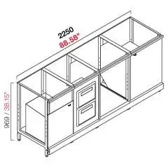 RETROBANCO BAR NEUTRO - SEMILAVORATO DA PANNELLARE - MOD. RBL2250 - STRUTTURA IN METALLO - N. 1 ANTA A BATTENTE ALTA IN NOBILITATO GRIGIO - N. 1 ANTA A BATTENTE BASSA IN NOBILITATO GRIGIO - TRAMOGGIA DOPPIA - N. 1 VANO NEUTRO- DISPONIBILE IN 2 PROFONDITA'