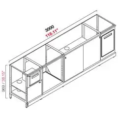 RETROBANCO BAR NEUTRO PER MACCHINA CAFFE' - SEMILAVORATO DA PANNELLARE - MOD. RBL3000MC - STRUTTURA IN METALLO - N. 1 CASSETTO FONDI CON ANTA BASSA SOTTOSTANTE - N. 2 ANTE SCORREVOLI IN NOBILITATO GRIGIO - N. 1 VANO NEUTROPER INSERIMENTO LAVATAZZE - N. 1 